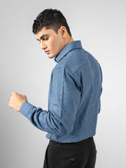 Blue Houndstooth Patterned Flannel Shirt