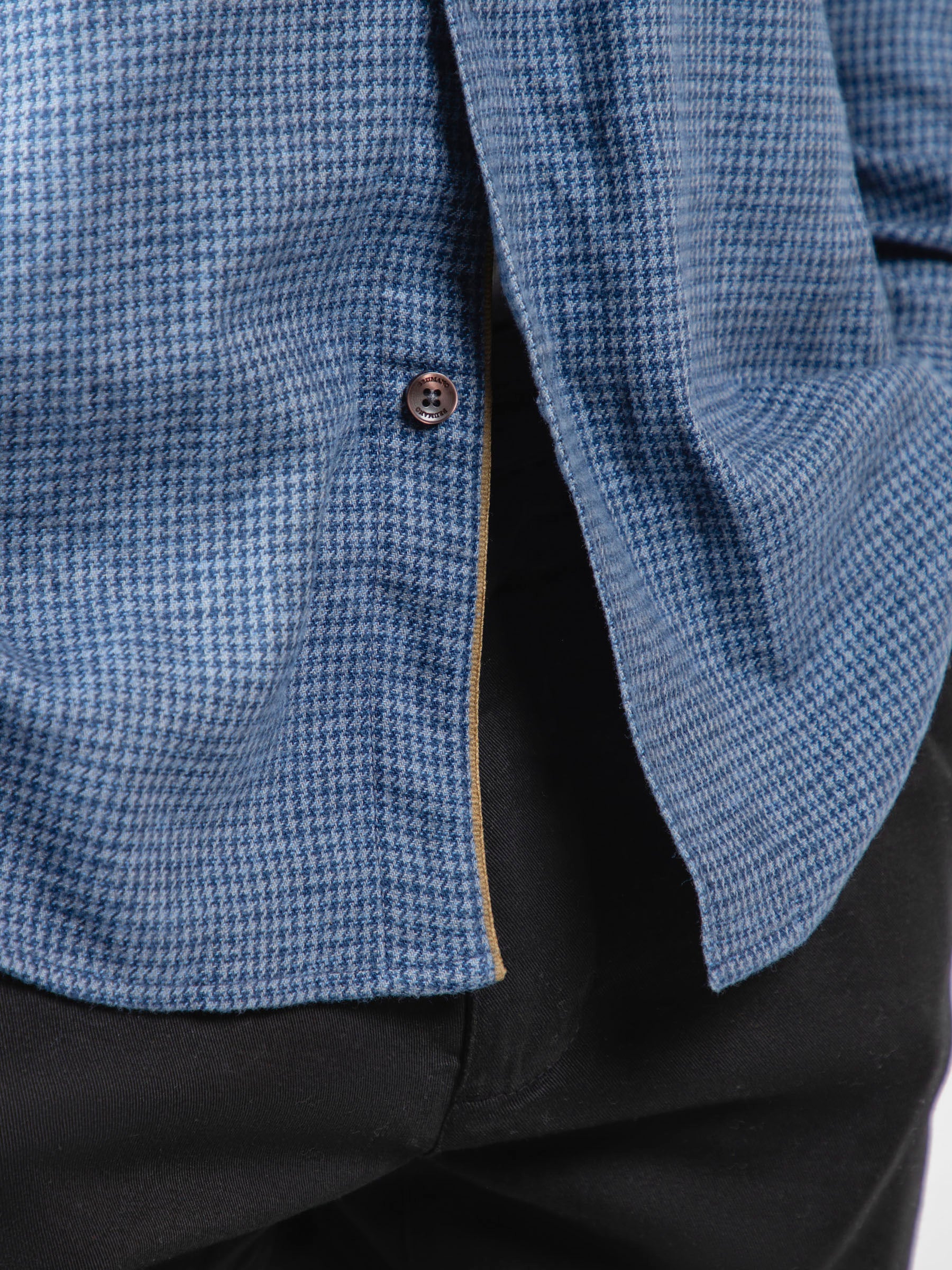 Blue Houndstooth Patterned Flannel Shirt