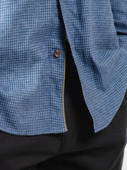 Blue Houndstooth Patterned Flannel Shirt