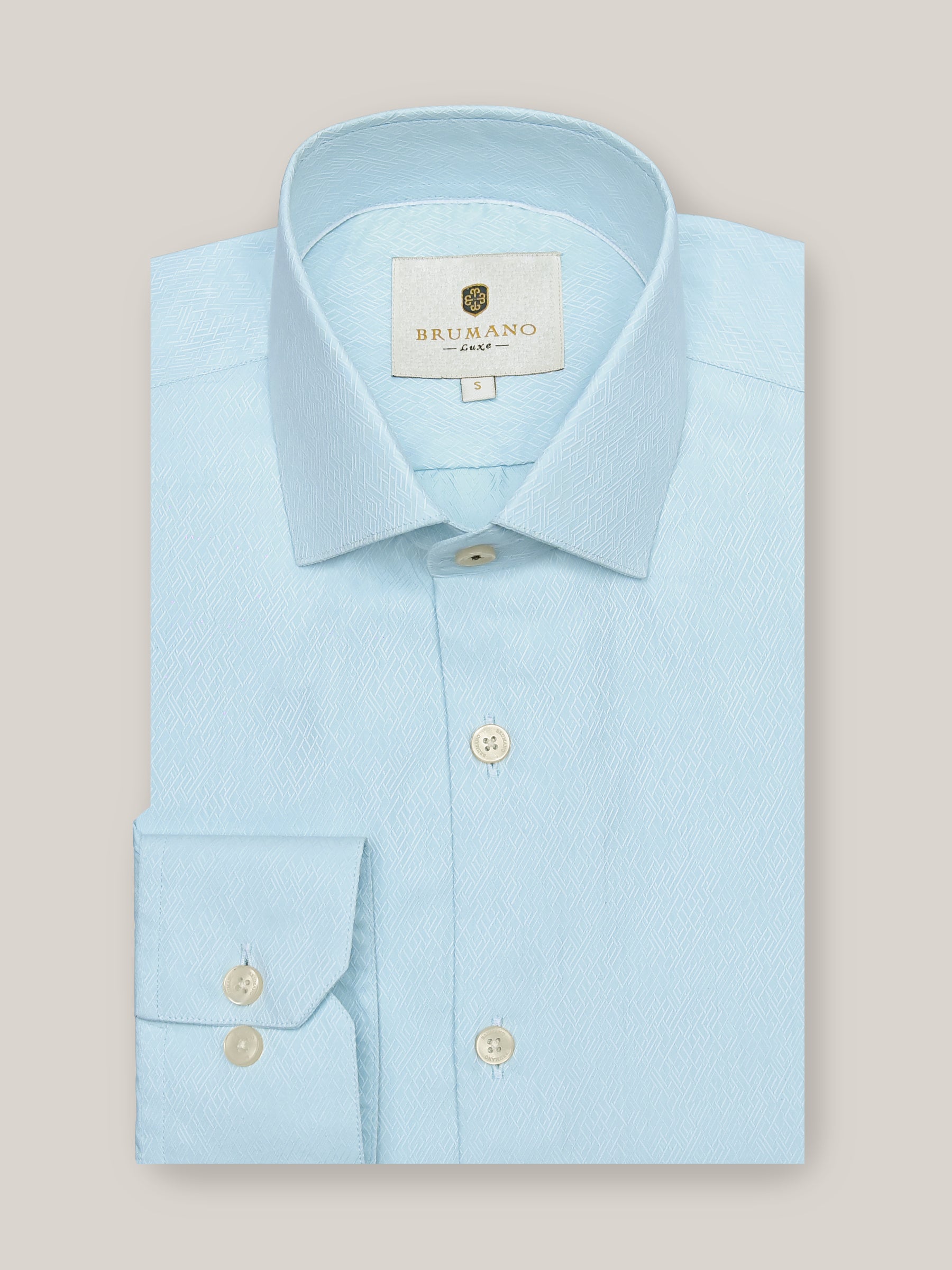 Blue Jacquard Patterned Silk Shirt