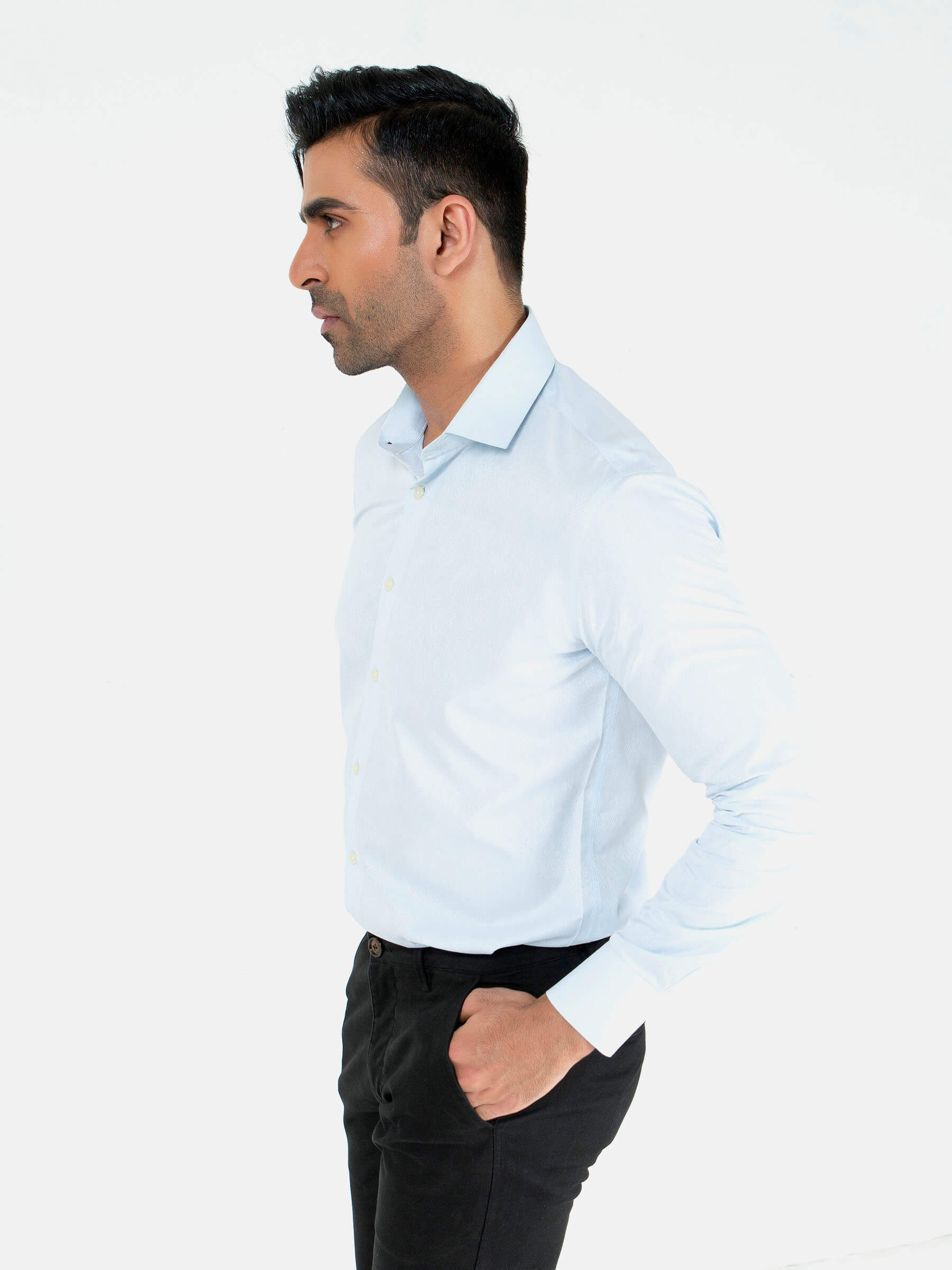 Blue Jacquard Patterned Silk Shirt