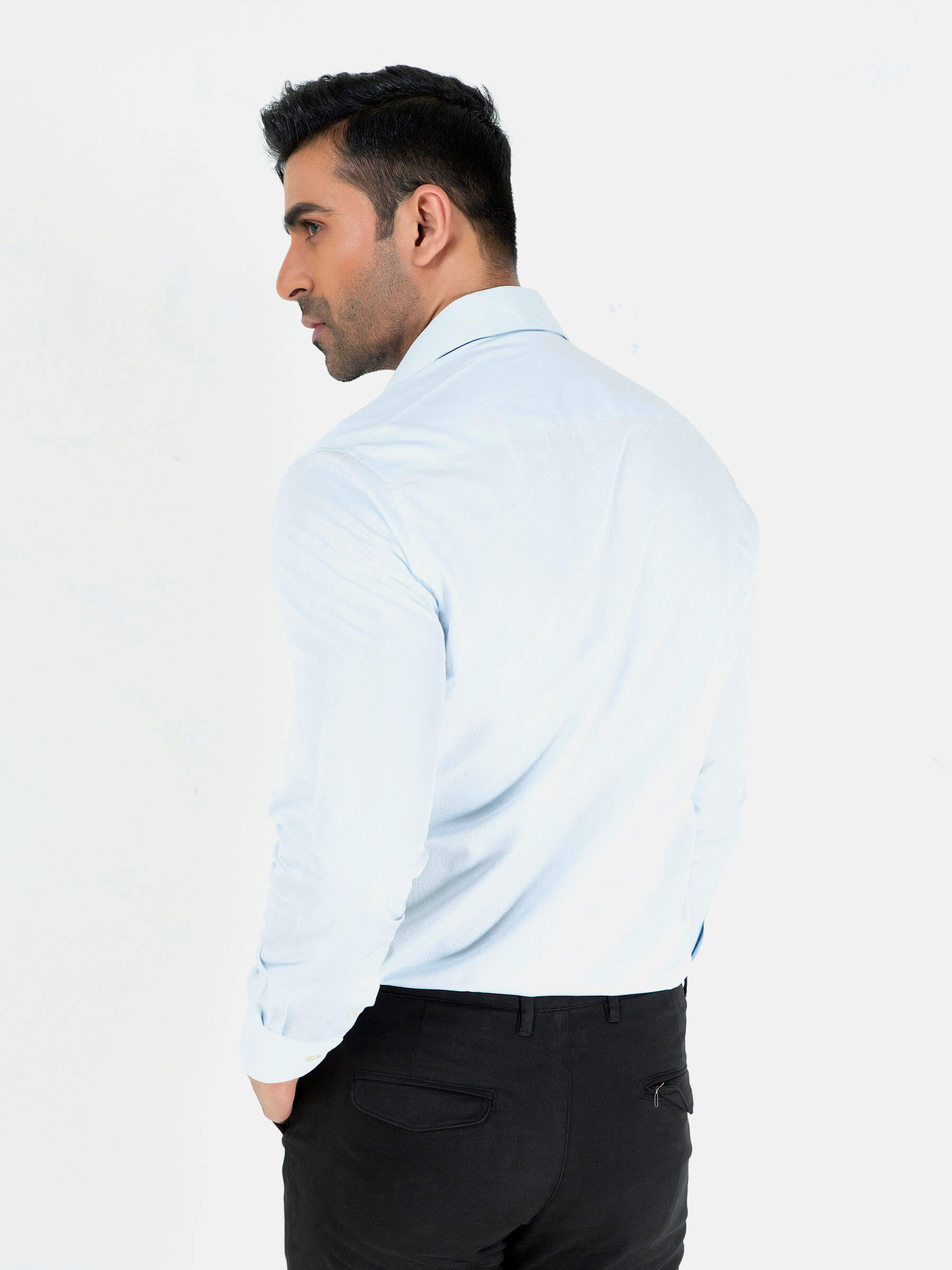Blue Jacquard Patterned Silk Shirt