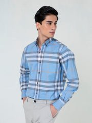 Blue Large Windowpane Checkered Shirt