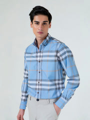 Blue Large Windowpane Checkered Shirt