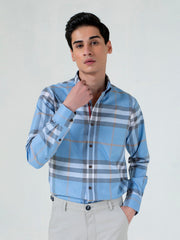Blue Large Windowpane Checkered Shirt