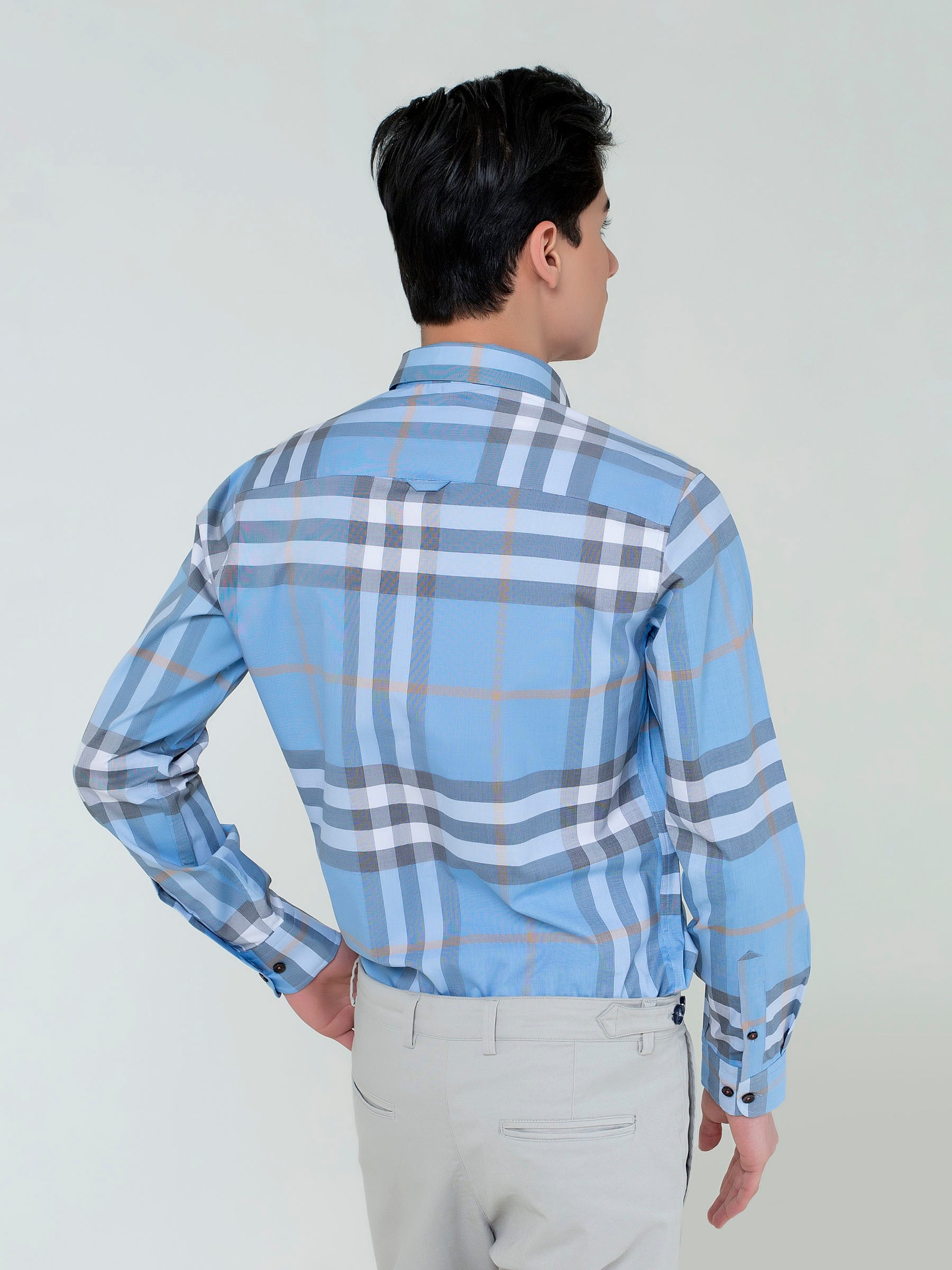 Blue Large Windowpane Checkered Shirt