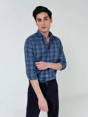 Blue Light Weight Checkered Button Down Shirt