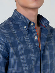 Blue Light Weight Checkered Button Down Shirt
