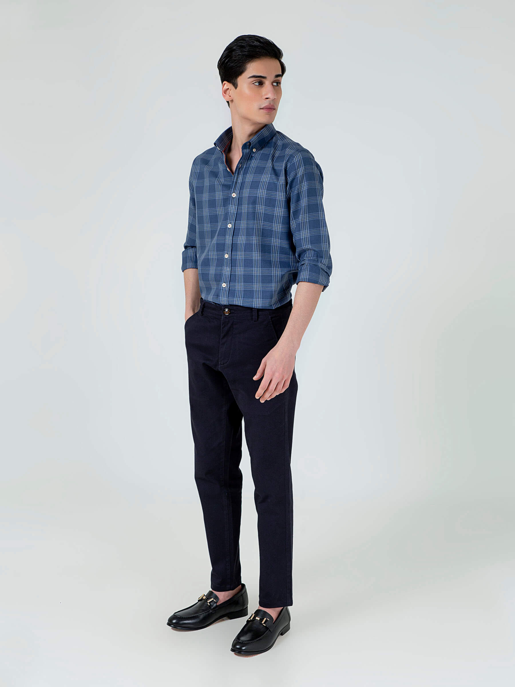 Blue Light Weight Checkered Button Down Shirt