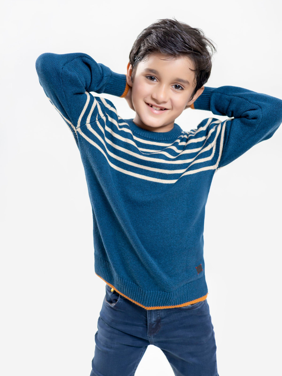 Blue & Beige Striped Casual Jumper