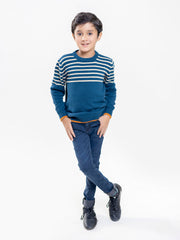Blue & Beige Striped Casual Jumper