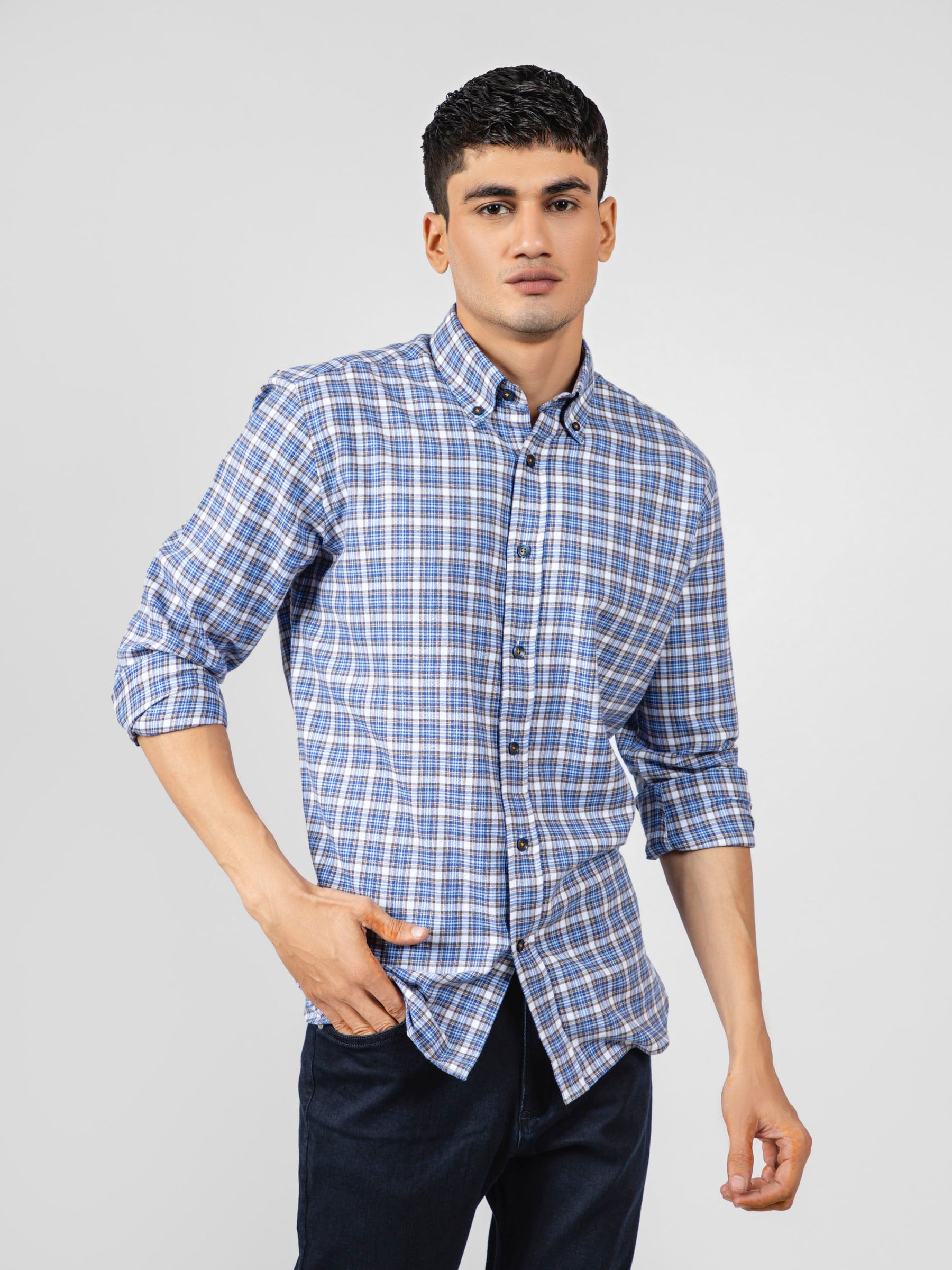 Blue & Brown Flannel Checkered Shirt