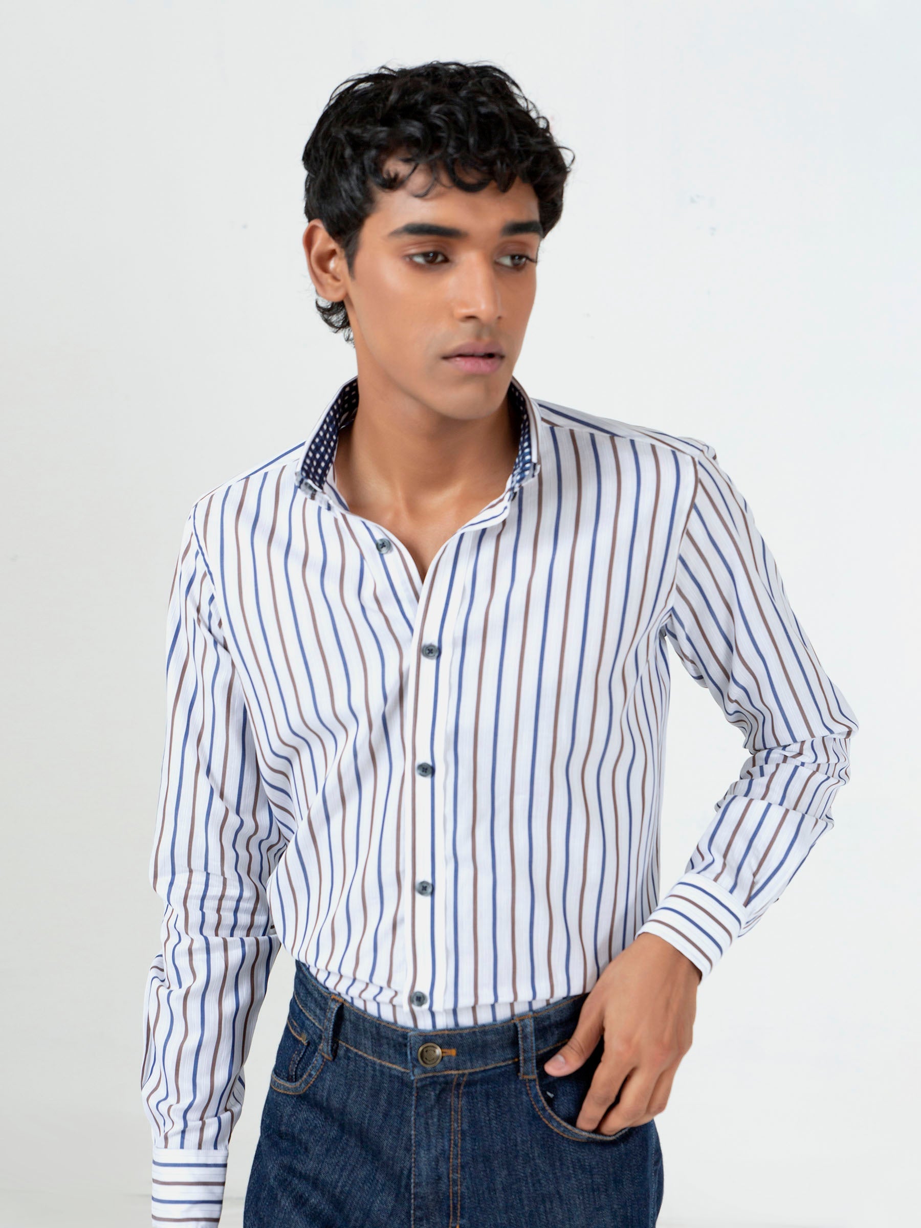 Blue & Brown Striped Button Down Shirt
