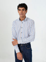 Blue & Brown Striped Button Down Shirt