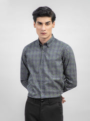 Blue & Green Houndstooth Printed Flannel Shirt