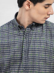 Blue & Green Houndstooth Printed Flannel Shirt