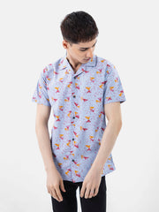 Blue & Red Abstract Printed Half Sleeve Cuban Collar Shirt