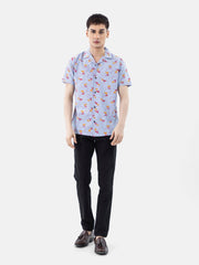 Blue & Red Abstract Printed Half Sleeve Cuban Collar Shirt