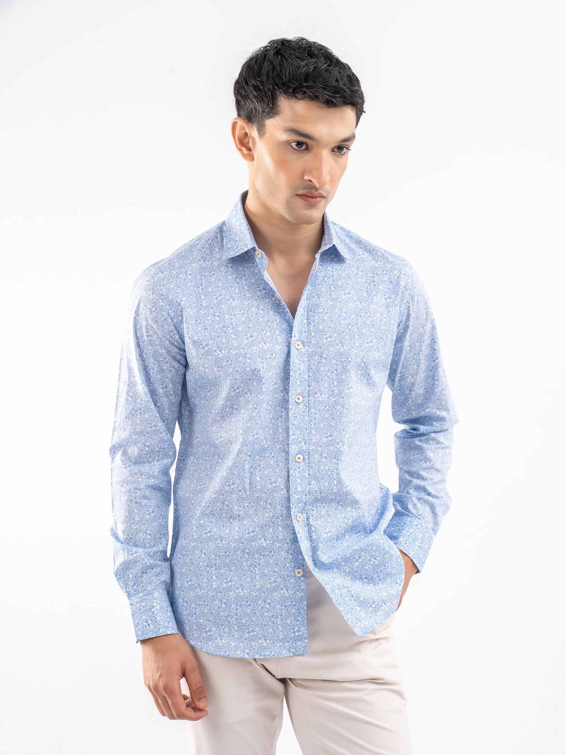 Blue & White Paisley Printed Shirt