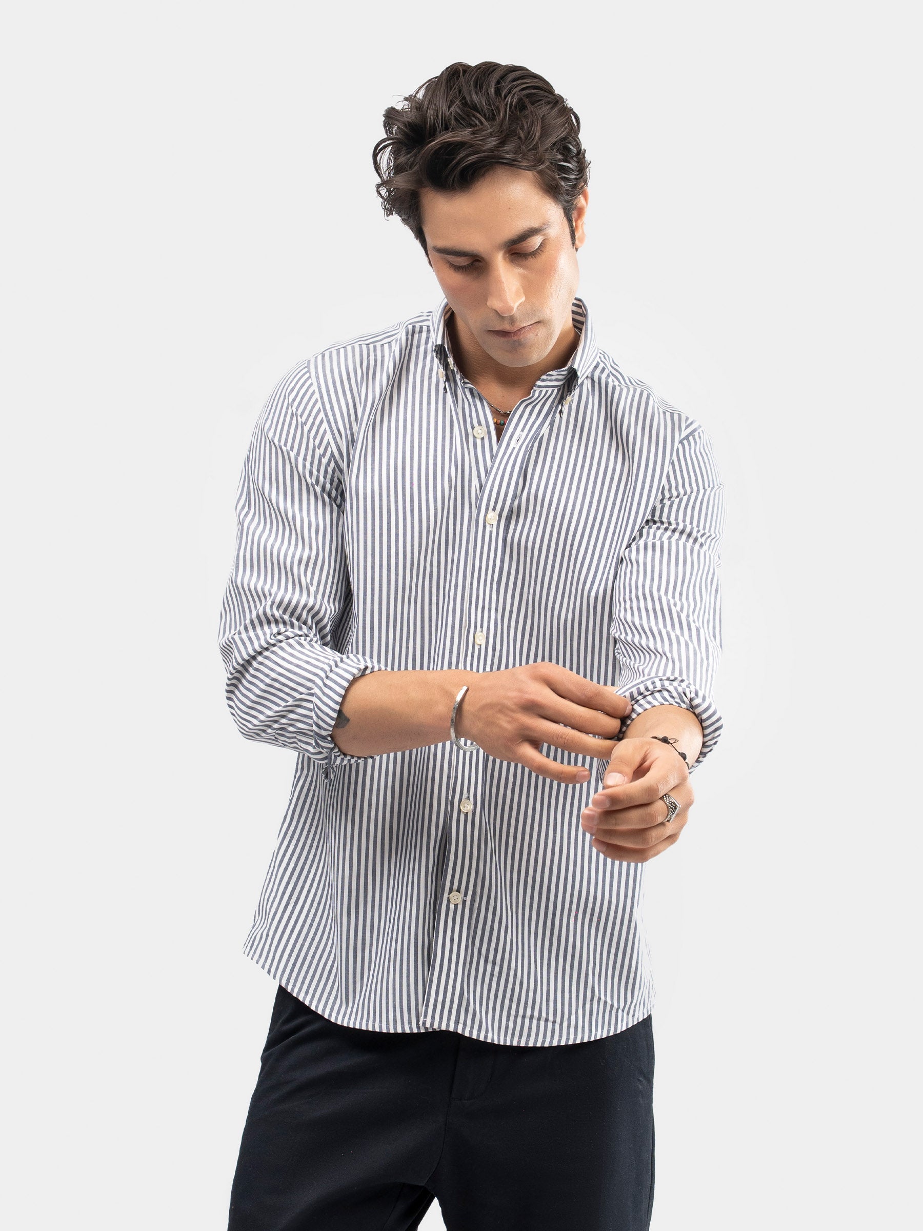 Blue & White Striped Button Down Formal Shirt