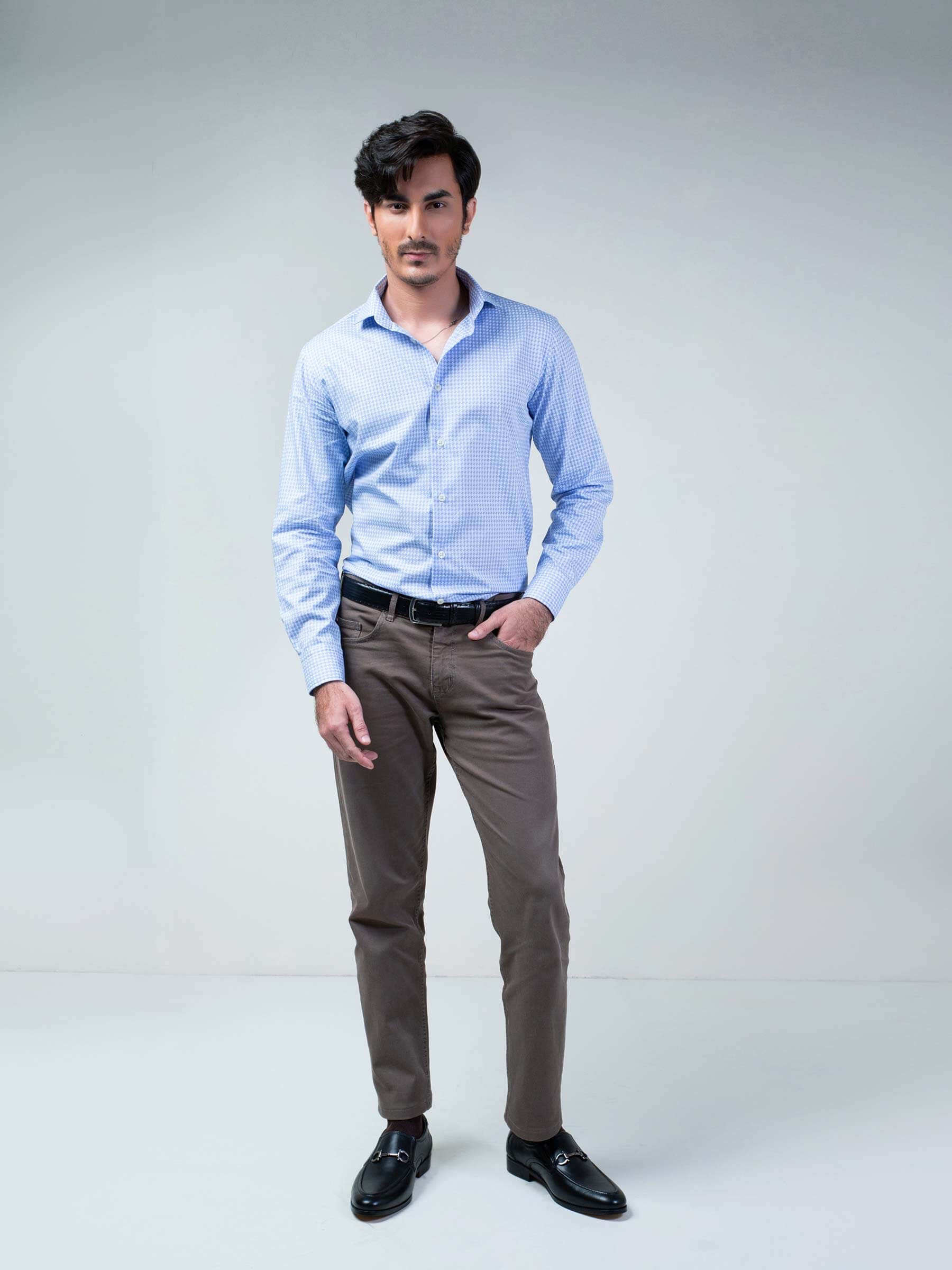 Blue Houndstooth Structured Shirt